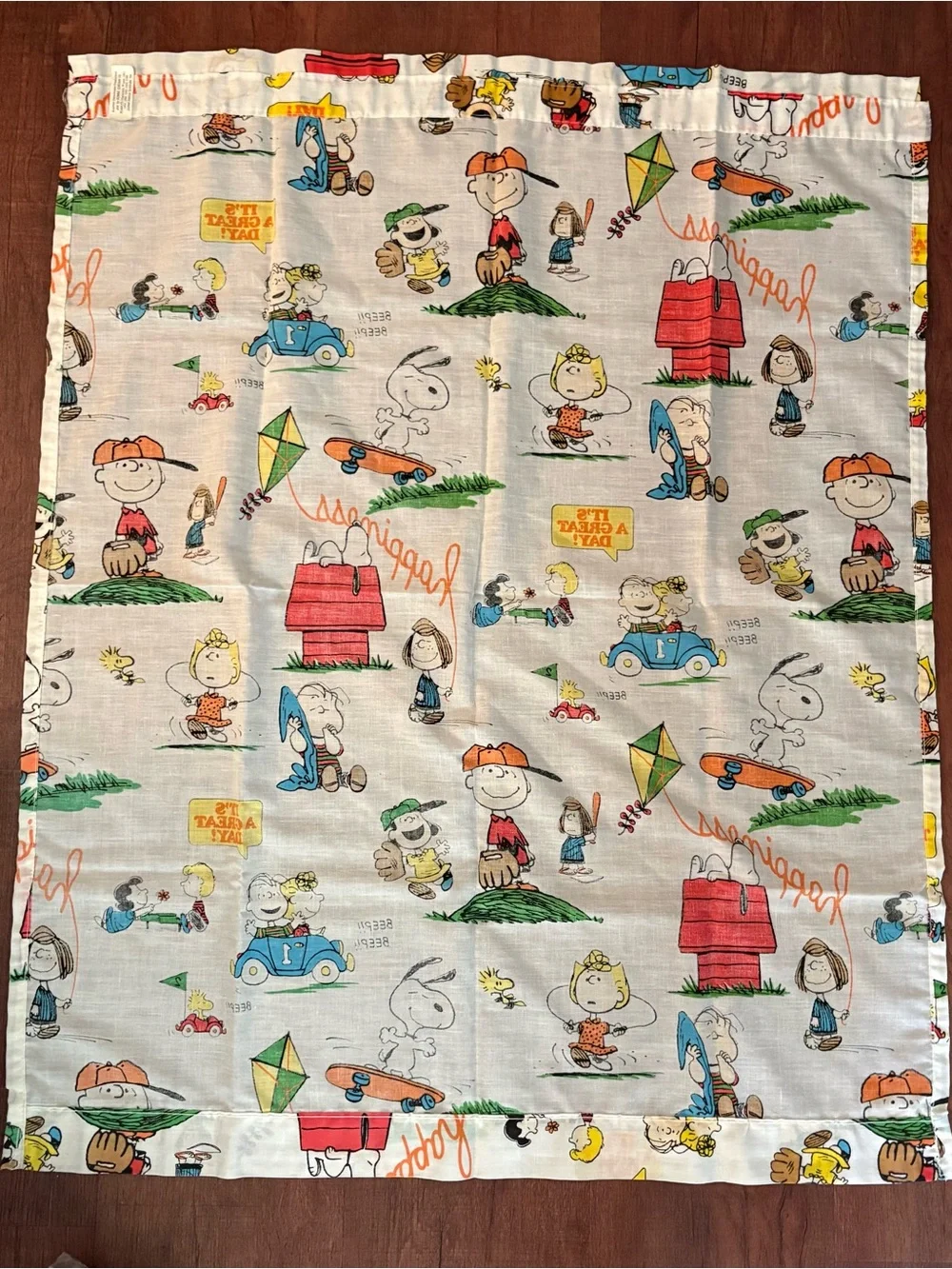Vintage Peanuts Snoopy Charlie Brown Curtains Rennie 29x36.5 Pair Happiness